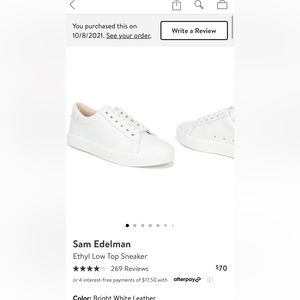 Sam Edelman Ethyl low top sneakers, size 6.5, white